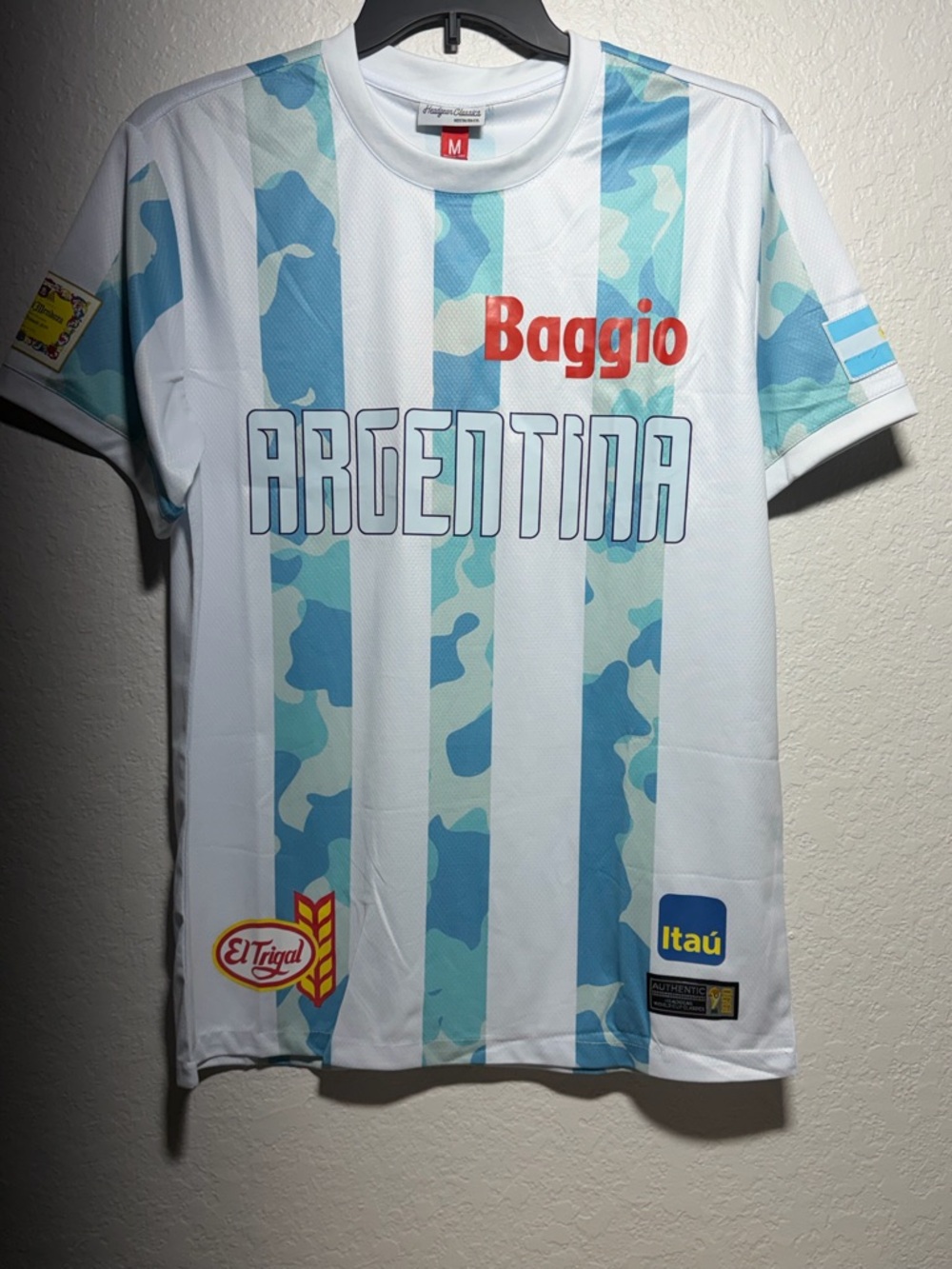 Argentina Men's White & Light Blue Soccer Jersey - Baggio